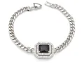 Versilbertes Kupferarmband mit rechteckigem schwarzem Edelsteinanhänger im Kuban-Stil - Versilbert Schwarz