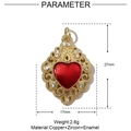 Macro shot of gold heart pendant with red enamel, zircons and precise measurements - Style VH617 (27x17mm/2.6g)