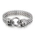 Punk style stainless steel skull bracelet with thick heavy chain for men in silver - 19cm / Steel