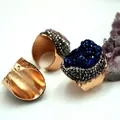 Adjustable golden hammered ring featuring a blue druzy crystal and micro-pave detailing - Adjustable Open / Blue Lustre