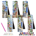 6er-Set DIY Diamantmalerei Lesezeichen mit Landschaftsmotiven und braunen Quasten - Gemalte Landschaft (6er Set) / 6er Set