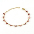 18K gold plated stainless steel heart bracelet featuring red enamel Evil Eye charms - Heart Evil Eye Bracelet Red