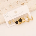 Three-pair stainless steel earring set with heart charms and gold studs on stone - 7# Heart