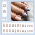 Faux ongles ovales dégradé bleu ciel et rose avec motifs de soleil et paillettes - 24Pcs/Set (Avec Colle) / Style de Soleil Mystérieux (Z717)