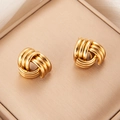 Exaggerated 18K gold plated stainless steel knot earrings in a triple hoop design - Triple Cross Knotted Hoops (BJGE1020)