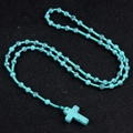 Handmade religious rosary with 6mm turquoise stone beads and woven cross pendant - Blue Turquoise (Synthetic)