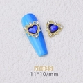 Golden heart-shaped nail charm with blue zircon gemstone for manicure art design - xf-035 Gold Blue Heart