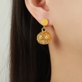 Fashionable 18K gold plated titanium earrings with hollow spherical zircon charms - Gold