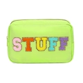 Trousse STUFF vert citron avec écussons en chenille colorés et fermeture dorée - 5 Lettres STUFF / Vert Néon