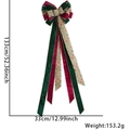 Detailed view of large green and red velvet Christmas bow with star patterns and dimensions - Star Red Green Velvet Bow
