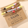 Inspirational TEACHER bracelet set with colorful clay beads and apple charms - SY0605-1 (3Pcs Set-Multi/Gold/Pink)
