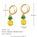 18K gold plated stainless steel pineapple drop earrings with enamel details and dimensions - Pineapple