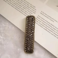 Minimalist rectangular hair clip with smoky gray rhinestones on a gold metal base - Style 16 [Grey]