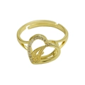 Adjustable golden heart ring featuring a hollow texture and sparkling white zircons - Adjustable Open / Letter I