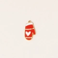 Colgante de guante navideño de esmalte rojo con corazón para creación de joyas - Mitón con corazón