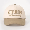Two-tone baseball cap in cream and khaki with NOT FLIRTING embroidery - Adjustable / Off-White/Dark Khaki