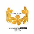 Detail of 18k gold plated stainless steel leaf cuff showing adjustable size and 31g weight - Gold Tulip Hollow