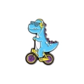 Cute sky blue cartoon dinosaur enamel pin riding a yellow bicycle with macaron colors - Cycling Blue Dinosaur (XZ4464)