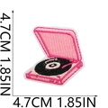 Detail showing pink record player embroidery patch dimensions at 4.7cm with scale lines - Record Player