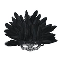Elegant black masquerade mask with premium feathers and intricate laser-cut lace design - Black Feather Fox