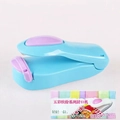 Portable mini heat sealer for plastic bags in sky blue and lavender purple finish - Blue Base Purple Lid