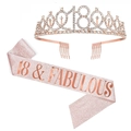 Rose gold 18th birthday set with rhinestone crown and glitter sash 18 & Fabulous - Rose Gold 18 & Fabulous Set