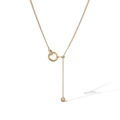 Collar en Y chapado en oro con anillos dobles de circonita y un colgante de bola metálica - Dorado