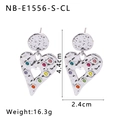 Detail of silver heart earrings with colorful zircons and dimensions 4.4cm by 2.4cm - Silver Heart With Colored Zirconia (NB-E1556-S-CL)