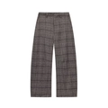 Pantaloni larghi da donna in misto lana a quadri grigi con vita alta e trama - XS / Pantaloni a quadri grigi