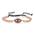 Bracciale occhio del diavolo oro rosa con zirconi rosa e neri e cordino intrecciato - Oro rosa