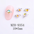 Detailed view of AB crystal heart nail art charms with wings, size 10x5mm for manicure - Light of Heaven Iridescent Style (9354)