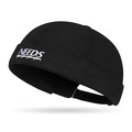 Black cotton docker cap featuring white NEEDS embroidery and adjustable metal buckle - Black