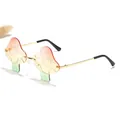 Mushroom shaped sunglasses with red yellow green gradient lenses and gold metal frames - Pink Yellow Green
