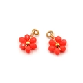 Handmade red flower bead charms with gold metal wire and top ring for DIY jewelry making - Orange
