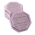 Elegant lavender octagonal velvet jewelry box with double slots for wedding rings - Light Purple; Three-ring Box
