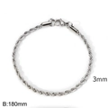 Bracciale a catena a corda argento 3mm in acciaio inossidabile con chiusura a moschettone - 18cm / 3mm / Color Acciaio
