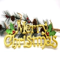Targa dorata Merry Christmas con agrifoglio su sfondo di rami di pino festivo - 60CM / Oro