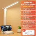 White foldable LED desk lamp with phone holder base and USB charging cable - Non-rotating Rechargeable Single Color-With Cable
