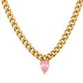 Collar de cadena cubana bañada en oro de 18K con colgante de circón rosa pera - Colgante de Gota de Agua de Circonita Rosa / Dorado