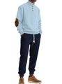Men's light blue turtleneck sweater with brown elbow patches and navy blue jogger set - S / Light Blue + Navy