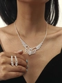 Elegant silver teardrop rhinestone necklace and long dangle earring set for women - Radial Geometric Structure Set (DTN14026782S)