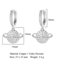 Detail view of Saturn-shaped earrings in silver copper with cubic zirconia dimensions - Silver Saturn Pendant