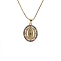 Gold-plated Virgin Mary oval pendant necklace with colorful cubic zirconia halo - Virgin Mary Oval Colorful-C0259CX
