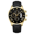 Fashion business men's watch with black leather strap, golden case and calendar dial - Black Dial Gold Pointer Gold Case