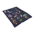 Close-up of soft flannel blanket featuring mystical mushroom and butterfly patterns - Dark Blue Mushroom Moon Butterfly
