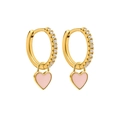 Chic gold hoop earrings with sparkling zircon crystals and pink enamel heart pendants - Gold Plated Pink