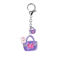 Cute purple handbag keychain with white puppy and pink bow on white background - Purple Bag (Dog)