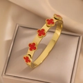 182 Gold And Red Four-leaf Clover Bangle