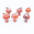 Set of six mini red mushroom crystal pendants with metal loops for DIY necklaces - Red Jasper