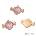 Ciondoli a cuore rosa con cornice dorata e glitter per gioielli fai-da-te 15x21mm - Cuore Alato Oro Diamante Rosa
